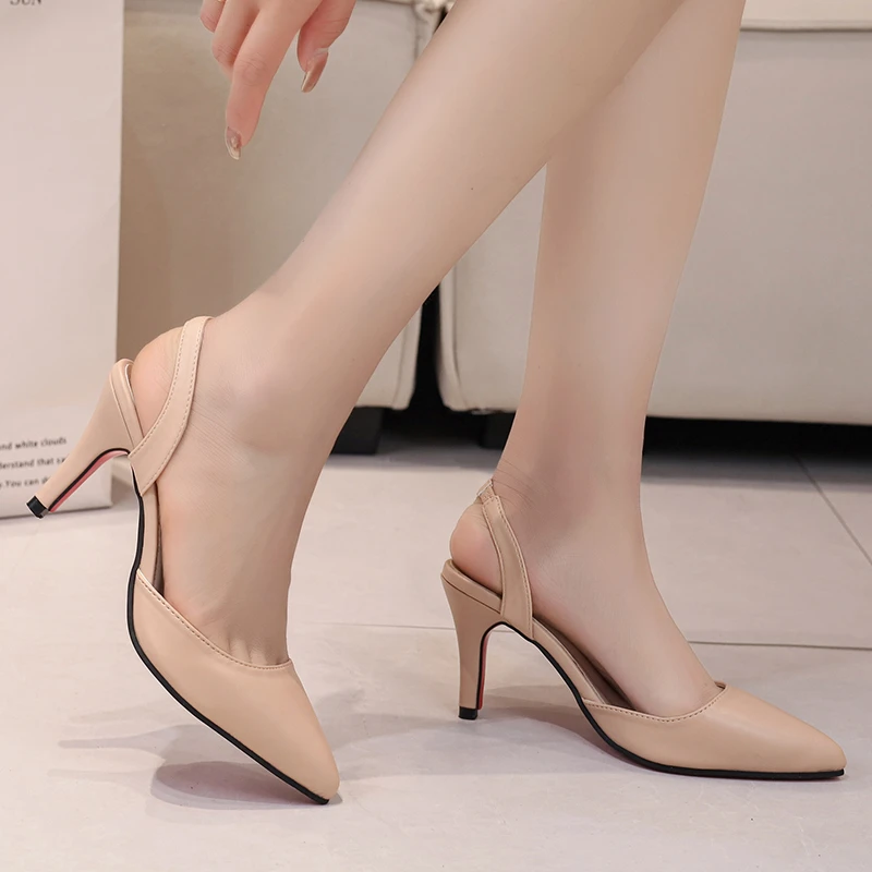 2024 New Women's Hot Selling Fashion High Quality Women's Stiletto Heels Back Trip Strap Pointed Anti-Slip Sandals Plus Size