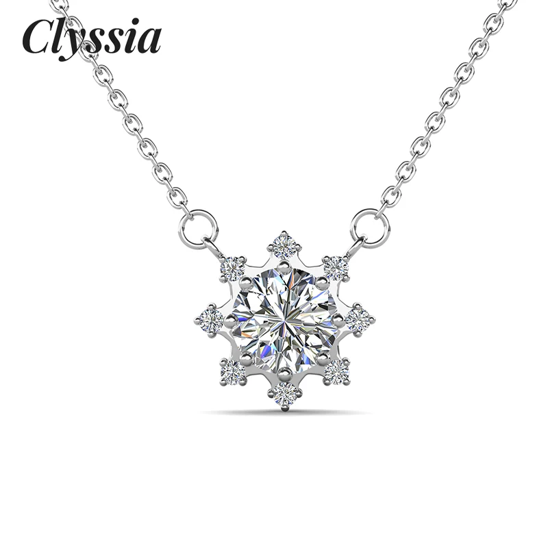 

CLYSSIA 1CT D Color Moissanite Sunflower Pendant Necklace for Women 925 Silver Full Diamond Neck Chain Charm Party Jewelry Gifts