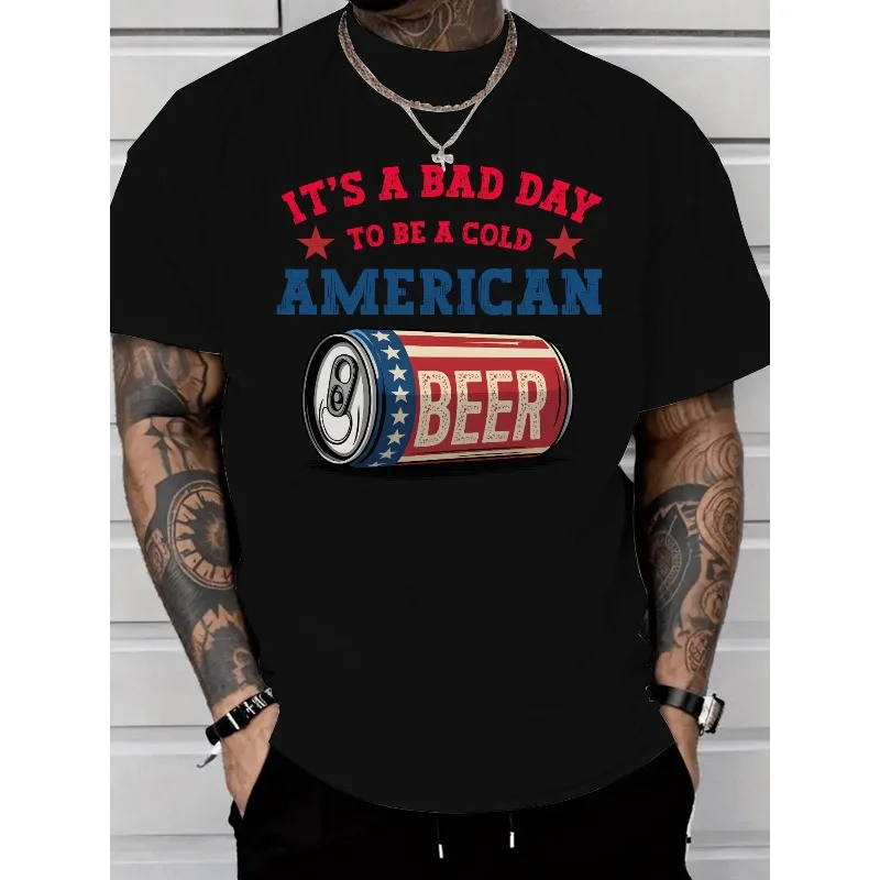 

Funny American Beer Shirt for Men 4th of July Drinking Tee Patriotic Red White Blue Summer Party Top USA Flag Style