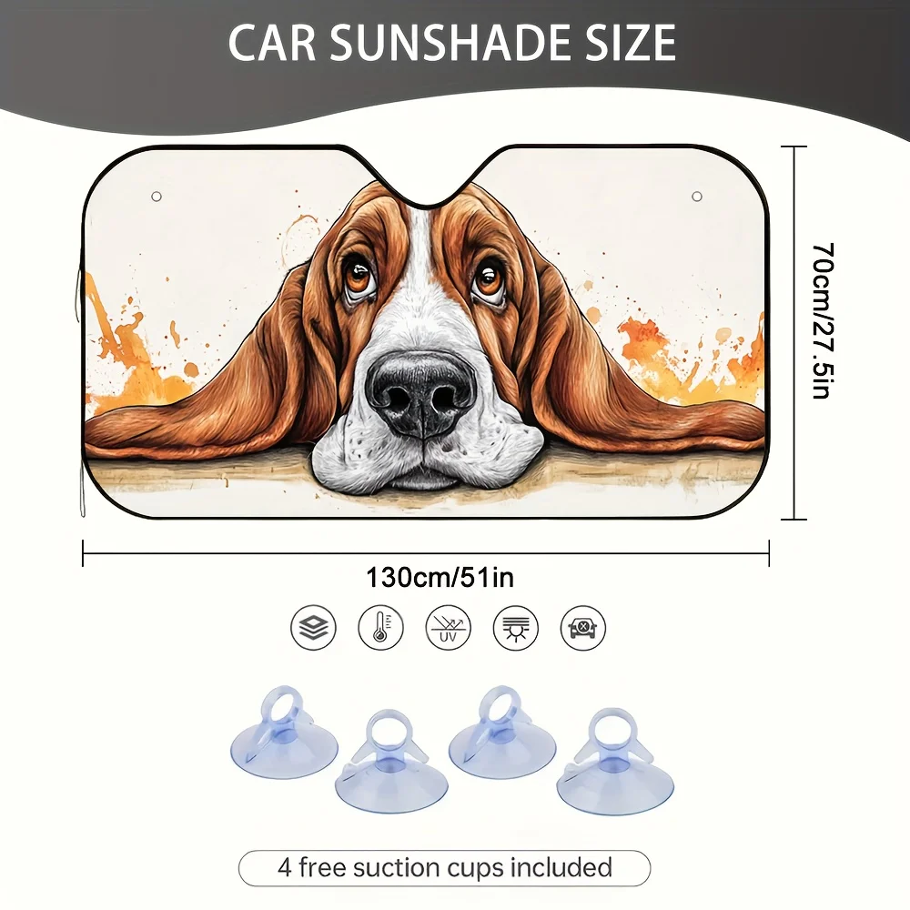 1pc Playful Basset Hound Portrait Car Sun Visor, Great For Grocery Hauls And Daily Errands, Maintains Interior Comfort Throughou