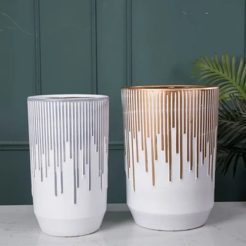 Golden Hydroponic Ceramic Flower Pots Aesthetic Nordic Design Modern Flower Pots Ikebana Materas Luxury Garden Supplies FYFP