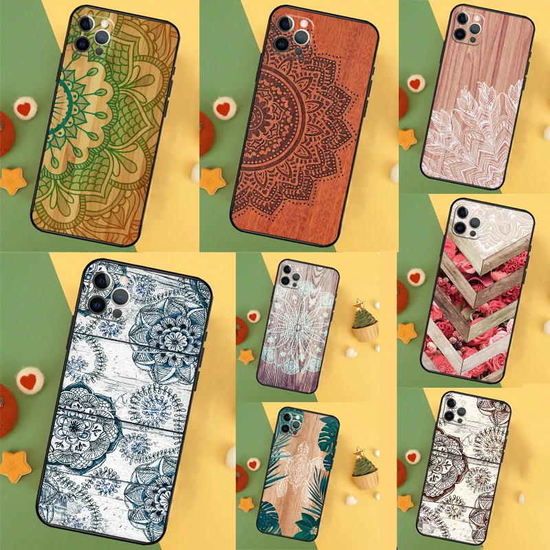 Mandala Wood Floral Case For Samsung Galaxy S25 S26 Ultra S21 S22 S23 S24 Ultra S10 S20 Plus S25 FE Back Cover