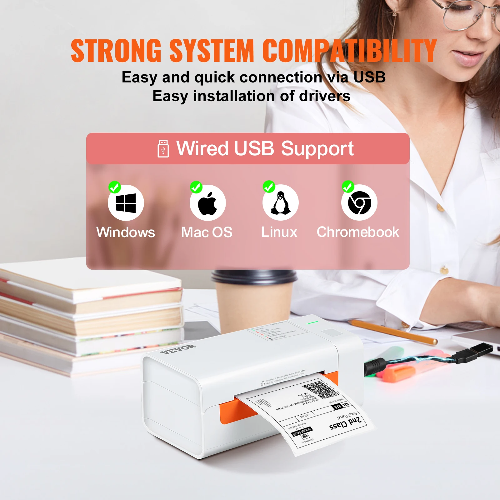 VEVOR Thermal Label Printer Portable Printer 300DPI for 4x6 Mailing Packages Printing w/ Bluetooth & Automatic Label Recognition