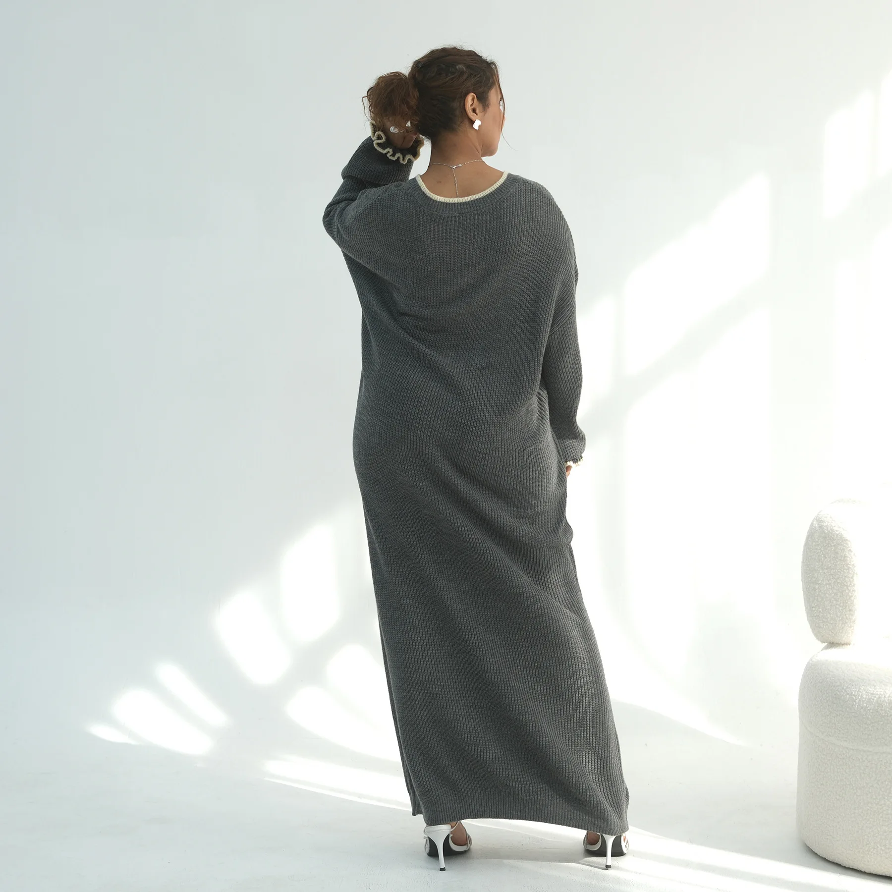 Muslim Dubai Middle East Winter Thicken Warm Knit Sweater Abayas For Women Evening Long Dress Ramadan Robe Femme Islam Clothing