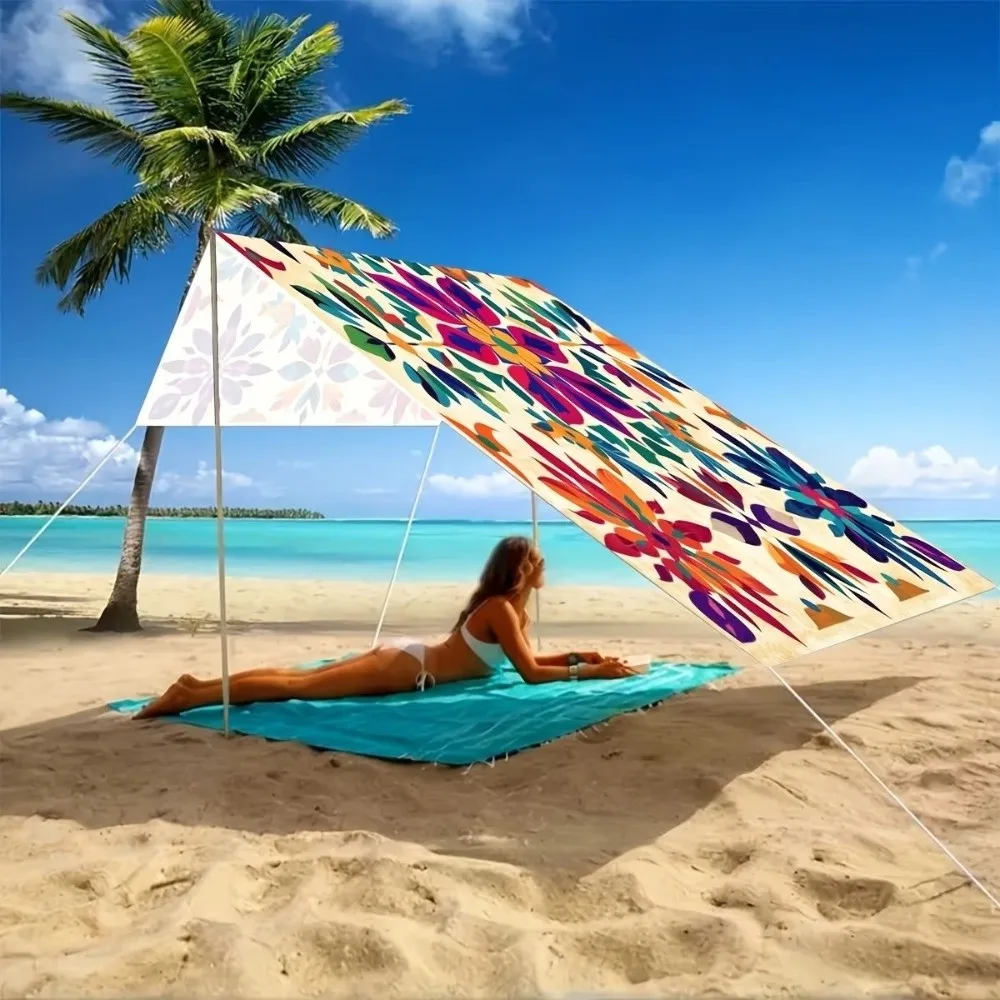 Durable Floral Printed Canopy Cloth Cover Dacron UV Resistant Sunshade Ceiling Cover Bohemian Style Outdoor Canopy Cover Beach