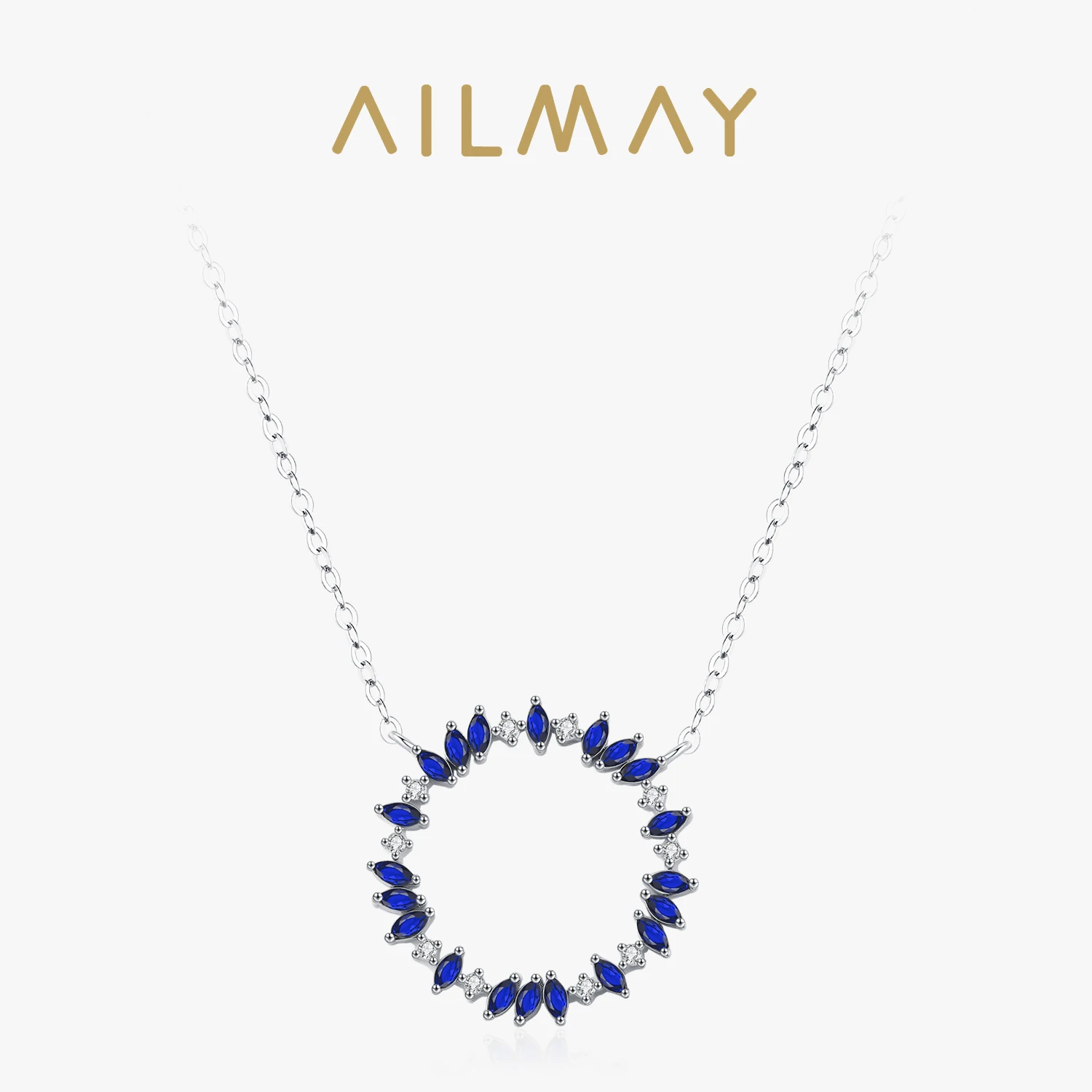 

Ailmay стерлингового серебра 925 пробы элегантный синий, белый циркон венок кулон ожерелье для женщин романтические свадебные украшения