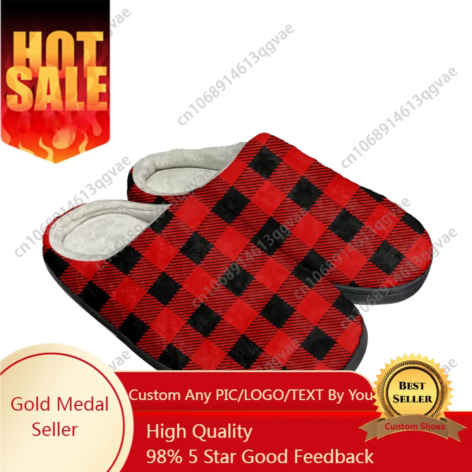 

Buffalo Plaid Pattern Home Cotton Custom Slippers Mens Womens Sandals Plush Bedroom Casual Keep Warm Shoe Thermal Slipper Black