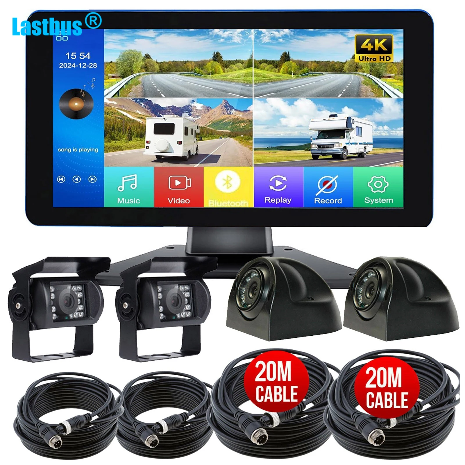 

Lastbus 10.36" IPS 1024*720 Quad Touch Monitor DVR With 4x 1080P Front/Sides/Rear Reverse Backup Camera For Truck Bus RV