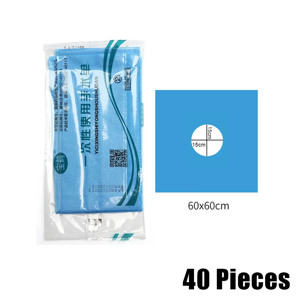 

40pc/Bag Disposable Surgical Drapes Surgical Sheet Blue Surgical Towel Non-woven Sterile Hole Sheet 600*600mm