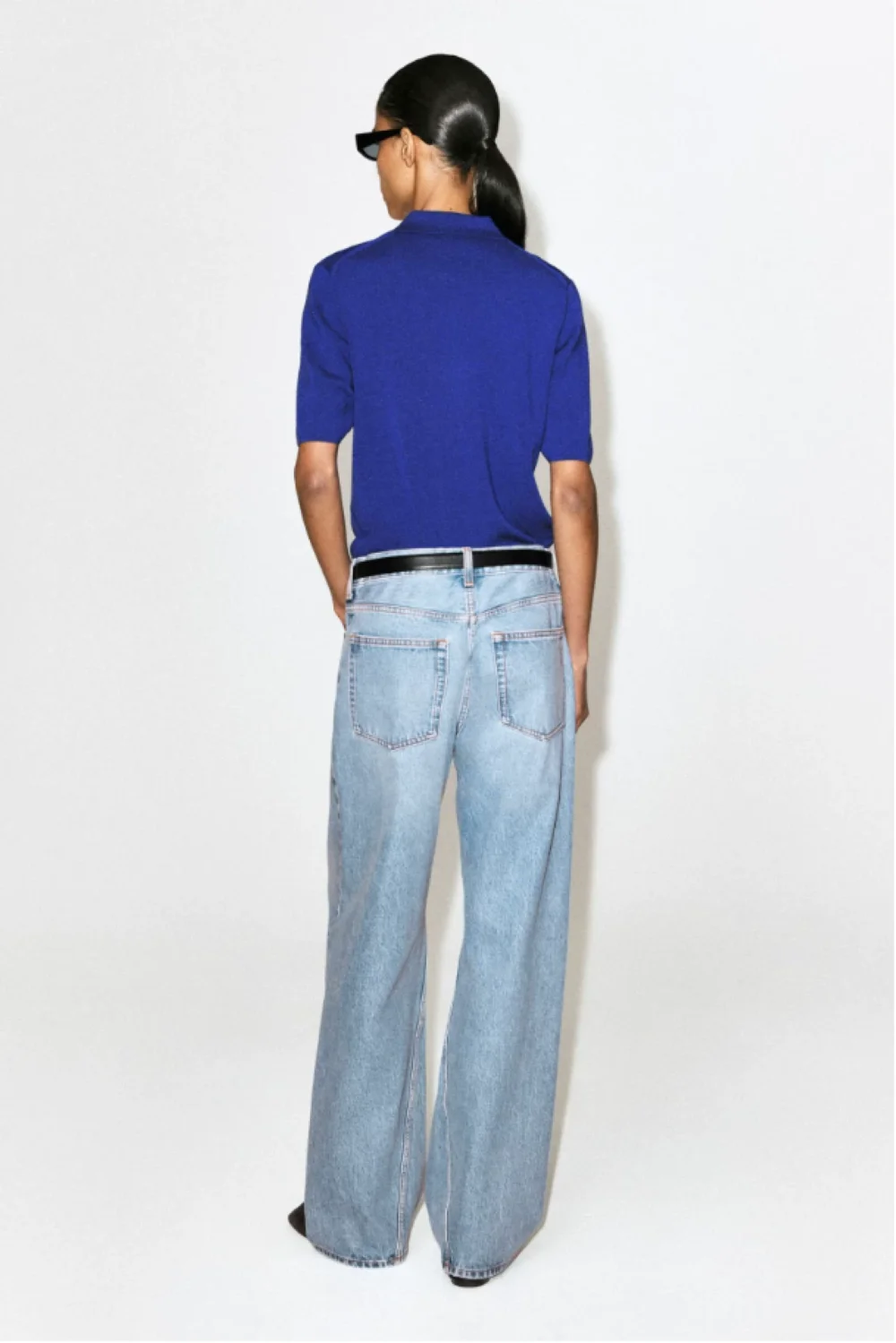 XIMIAN APPAREL 2026 traf cos autumn new style of women's casual Standard style blue wool-blend short-sleeved knitted polo shirt