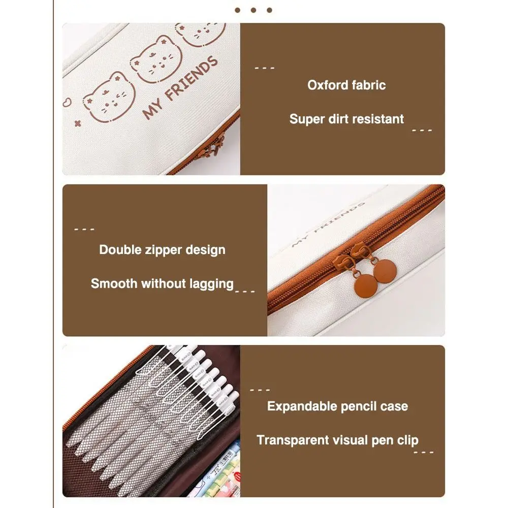 High Quality Canvas Pen Bag Large Capacity Color Printed Stationery Bag Three-layer Multifunctional Pen Box Student Gift