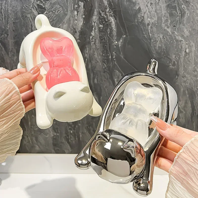 

Playful Cat Soap Dish Ceramic Soap Drainage Holder Multi-Hole Draining Tray Thickened Enlarged Design Fun Bathroom Decor