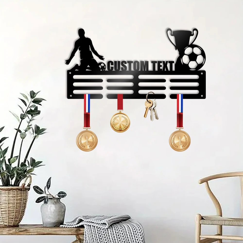 

1pc Football medal hook trophy creative Customized Text Metal Wall Signs Iron Wall Plaque For Club Decor