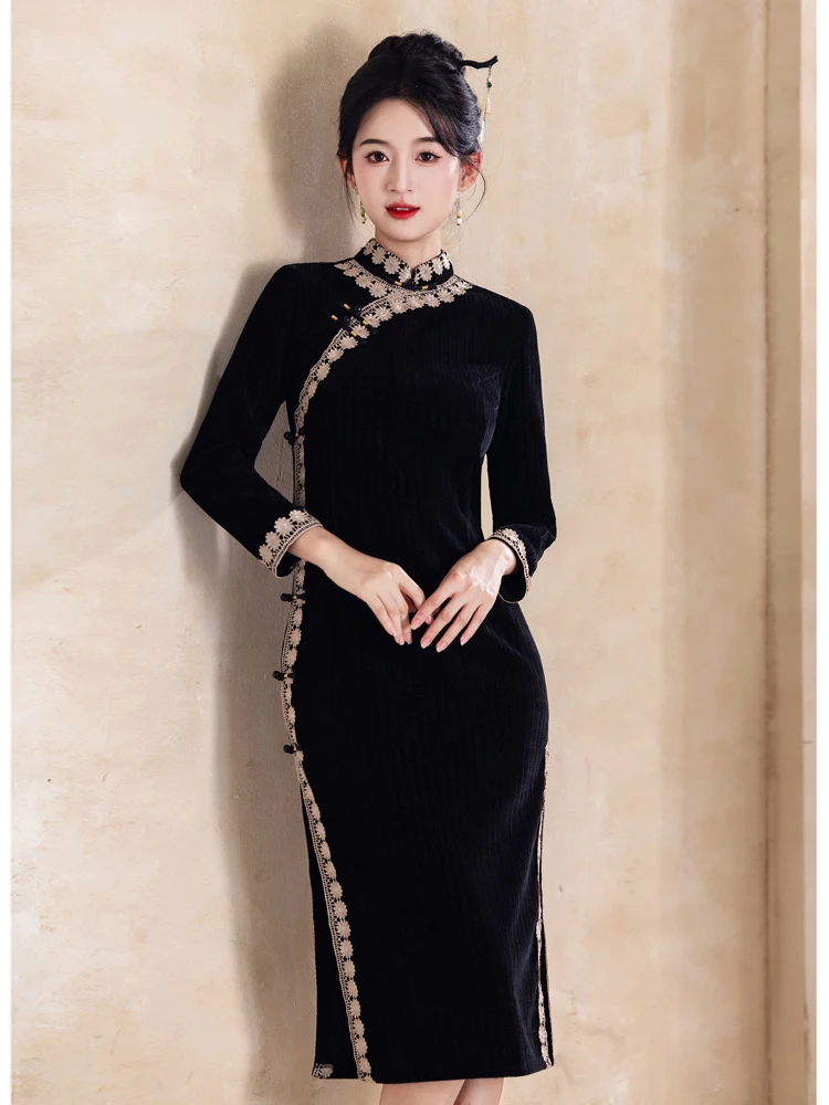 young-women's-bla-eneil-qipao-long-sve-reamenage-chinois-sle-quotidien-printemps-automne-petite-taille-faionable-chaud-polyester