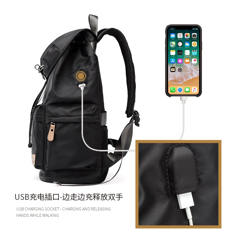 Fashion Men Backpacks Nylon Waterproof USB Charging Bag Casual Travel Korean Stlye Mochila for Travel Vintage School Bag