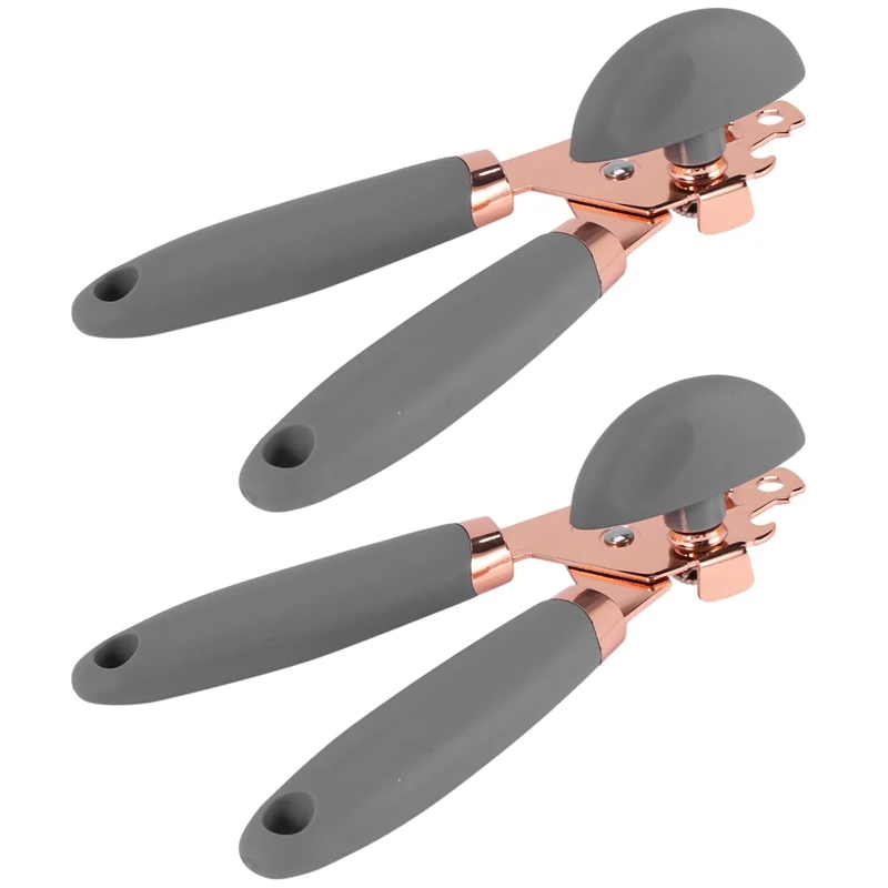 2 Pieces Manual Can Opener,Stainless Steel Can Opener With Soft Grip Handles,Kitchen Gadgets(Rose Gold And Gray)