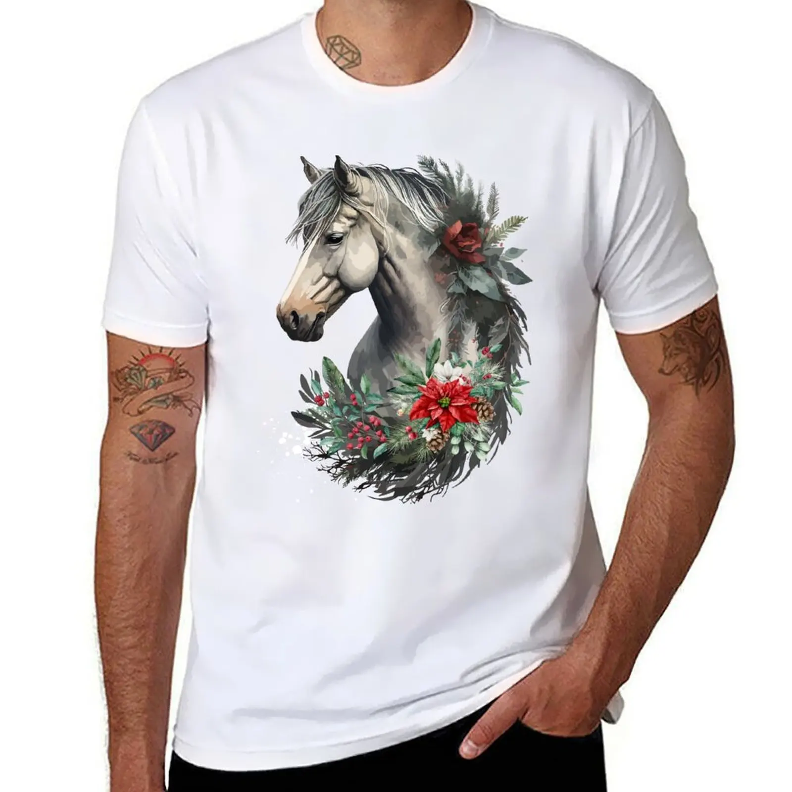 

Christmas Horse T-Shirt t shirt men 100% cotton luxury brand t shirts for man cotton T-Shirt