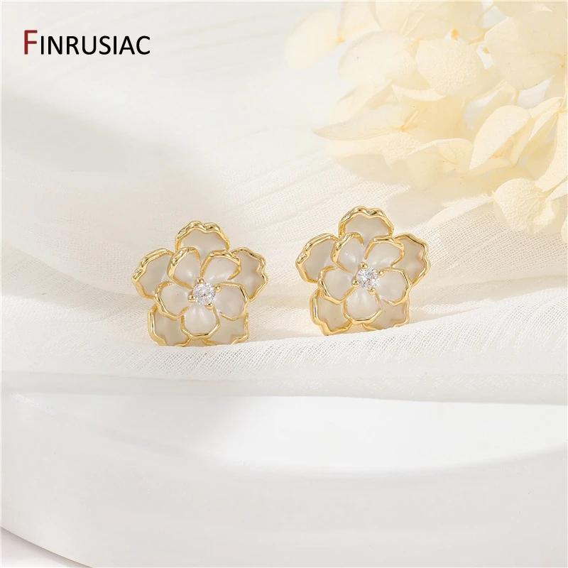 14K Gold Plated Brass Zircon Bowknot Stud Earrings Posts With Loop For Jewelry Making Accessories Women Earring Findings