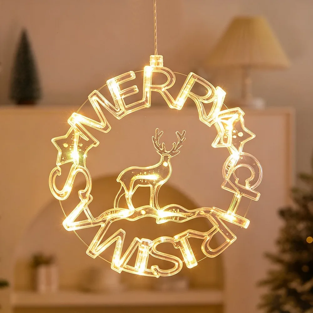 Battery-Operated Christmas Suction Cup Light Suction Cup Mount Hanging Design LED Hanging Ornaments Santa Figure Design