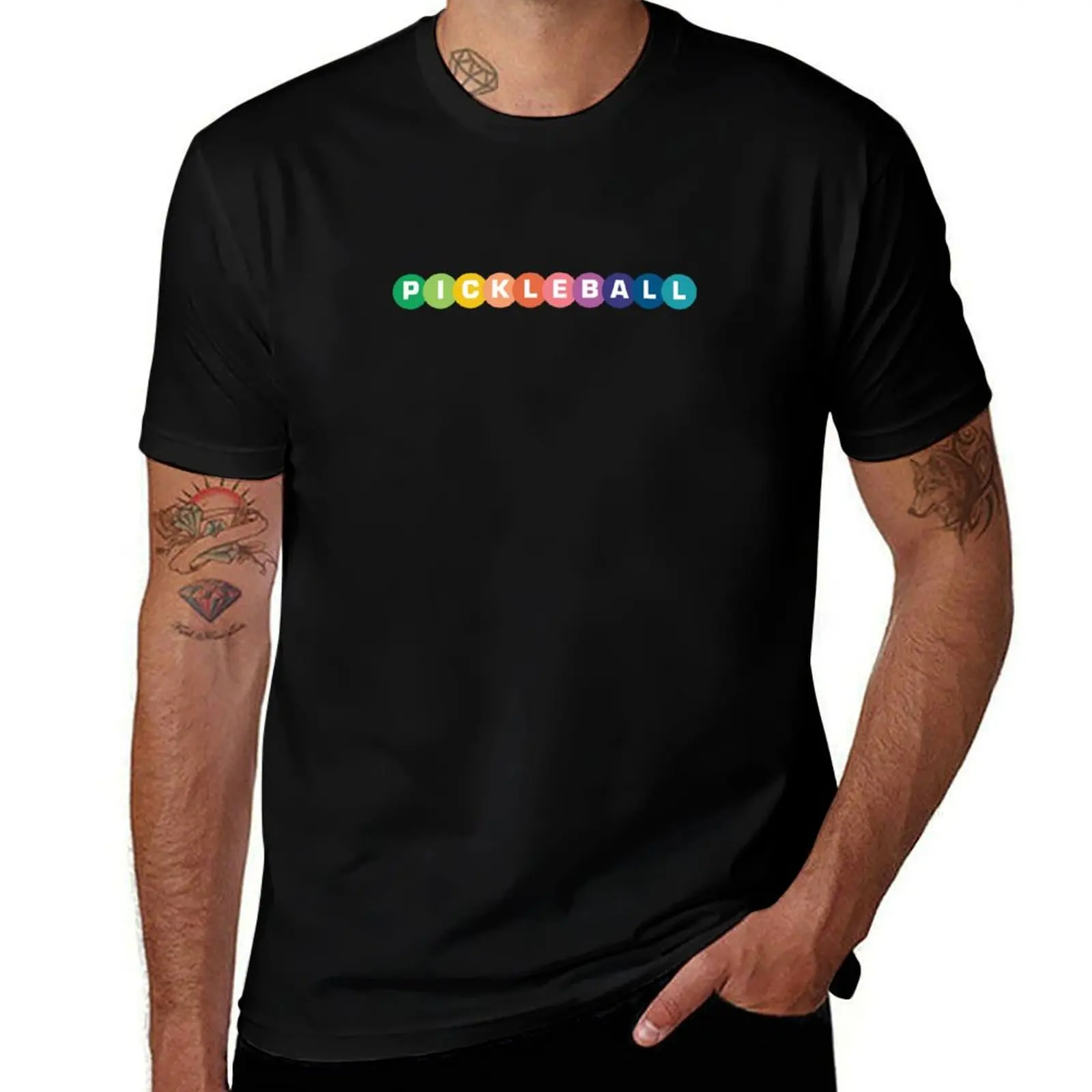 Rainbow balls with pickleball written T-Shirt Casual Streetwear Short Sleeve Tee T-Shirt