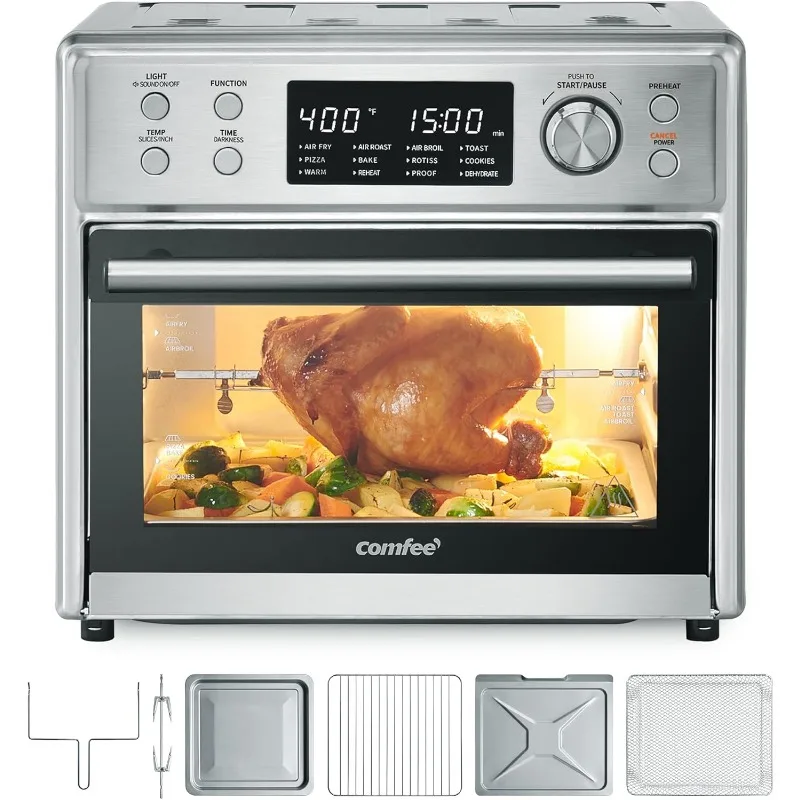 

COMFEE' Toaster Oven Air Fryer Combo, 12-in-1 Air Fryer Oven with Rotisserie, 6 Slice Toast 12' 25L/26.4QT 6 Accessories