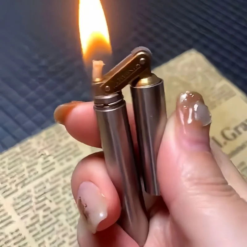 

Creative Brass Double Bar Lighter Windproof Mini Retro Grinding Wheel Ignition Flint Smokeless Men's Smoking Tool Gift