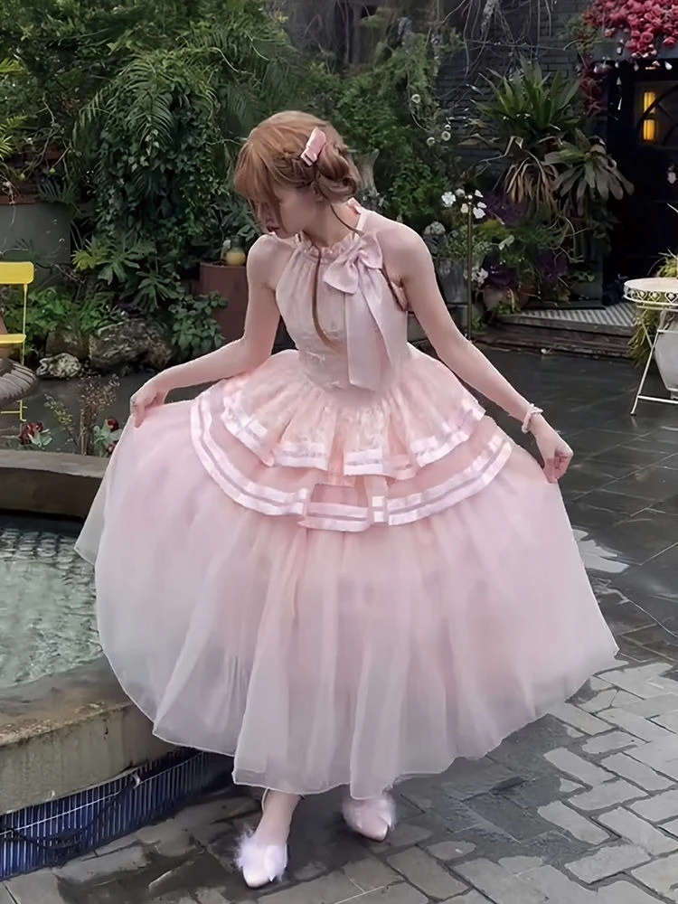 اليابانية الحلو لوليتا نمط المرأة فستان الرسن القوس أكمام الشاش المرقعة فساتين Kawaii فتاة Y2k الجمالية الجرونج Vestidos #6