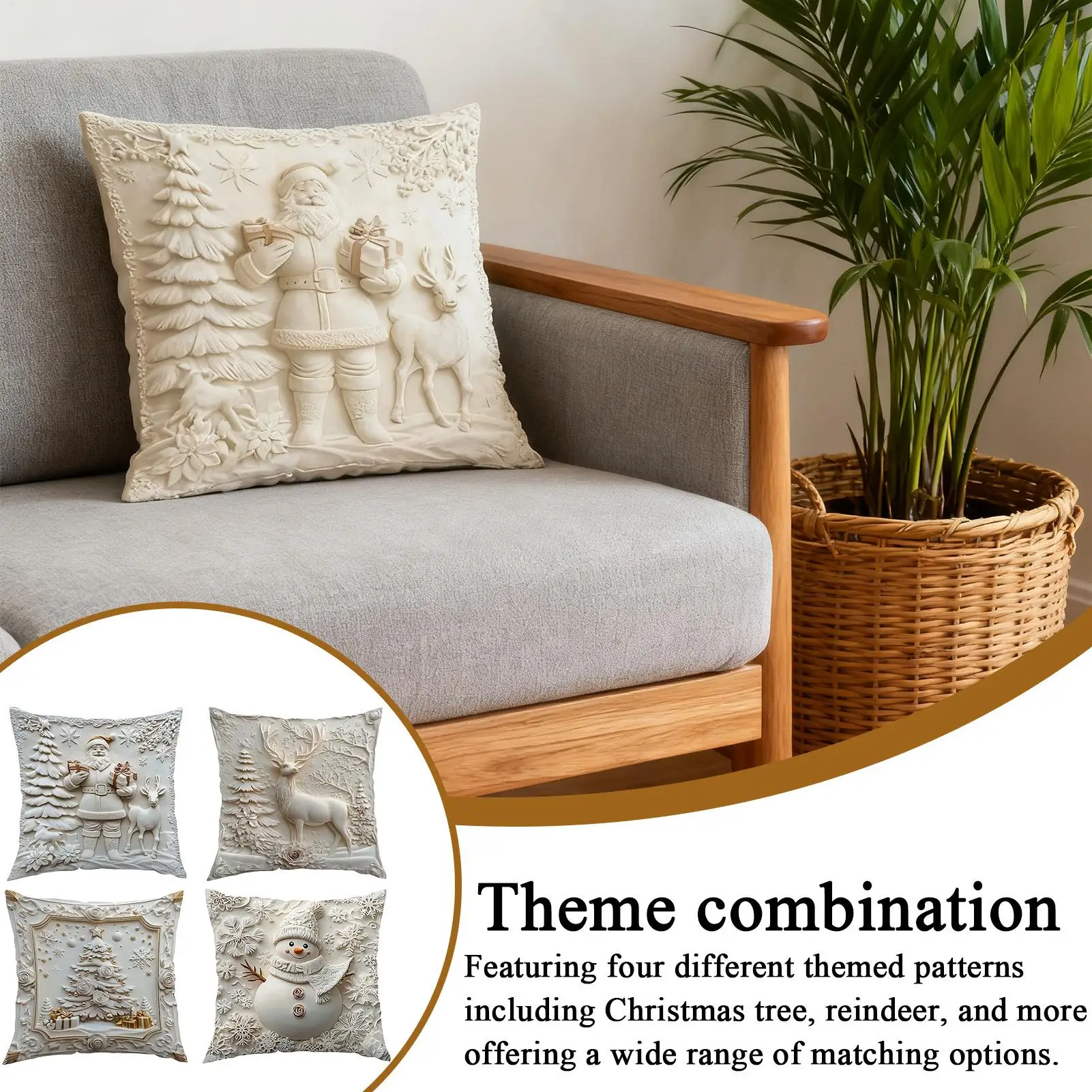Throw Pillow Covers 18x18 Inch Soft Pillowcase Embossed 4 Piece Christmas Cushion Covers For Holiday Farmhouse Indoor Couch Sofa