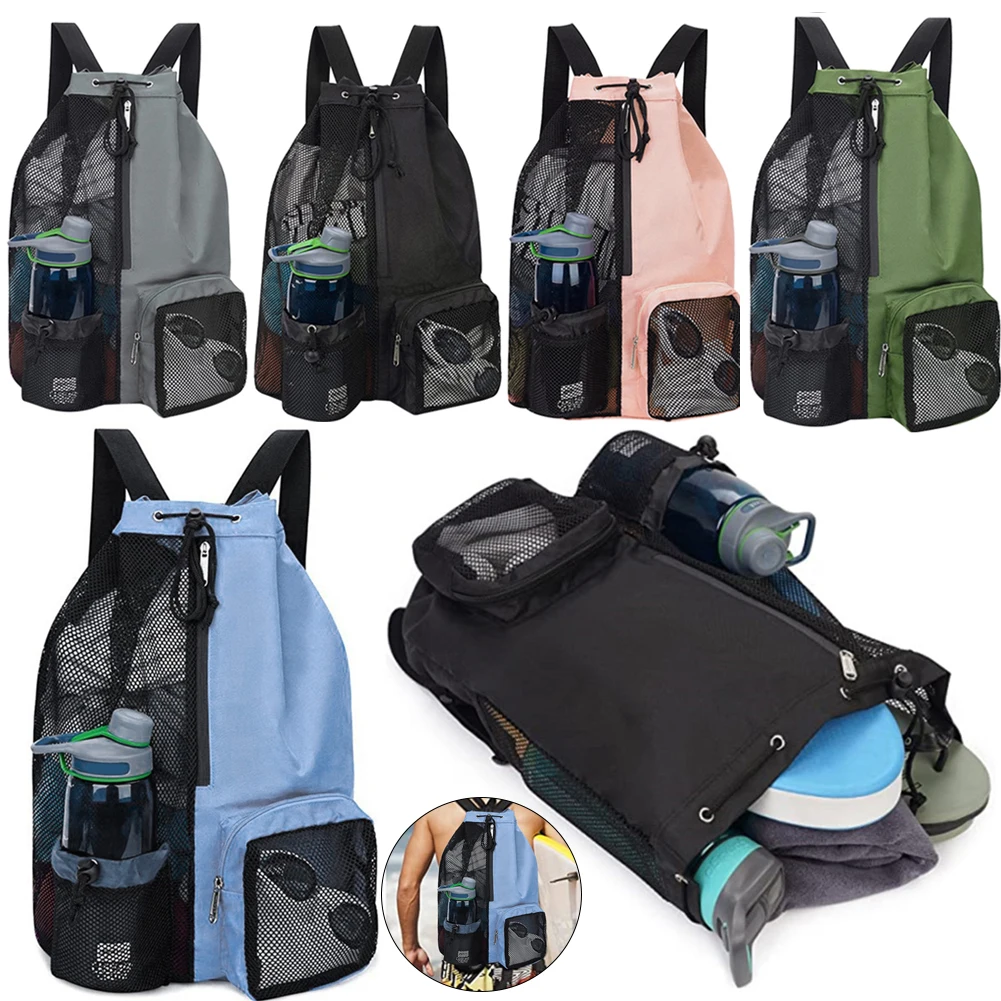 Swim Bag Mesh Drawstring Backpack with Wet Pocket Multipurpose Beach Backpack for Swimming, Gym, and Workout Gear Outdoor Bags