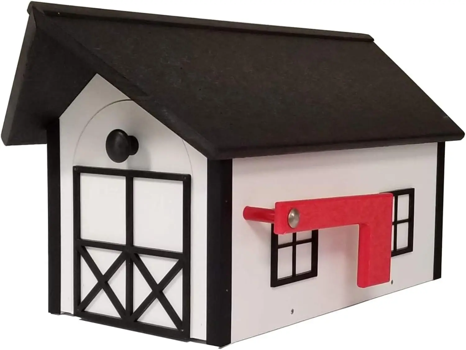 Large Farmhouse Mailbox, Durable Plastic Barn Mailboxes for Outside, Post Mount Mail Box with Flag, Barnhouse Style