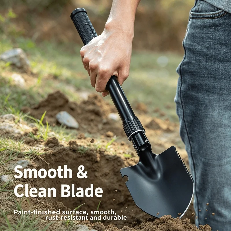 Multifunctional Foldable Outdoor Shovel with Compass, Compact Survival Entrenching Tool for Camping, Hiking & Home Gardening
