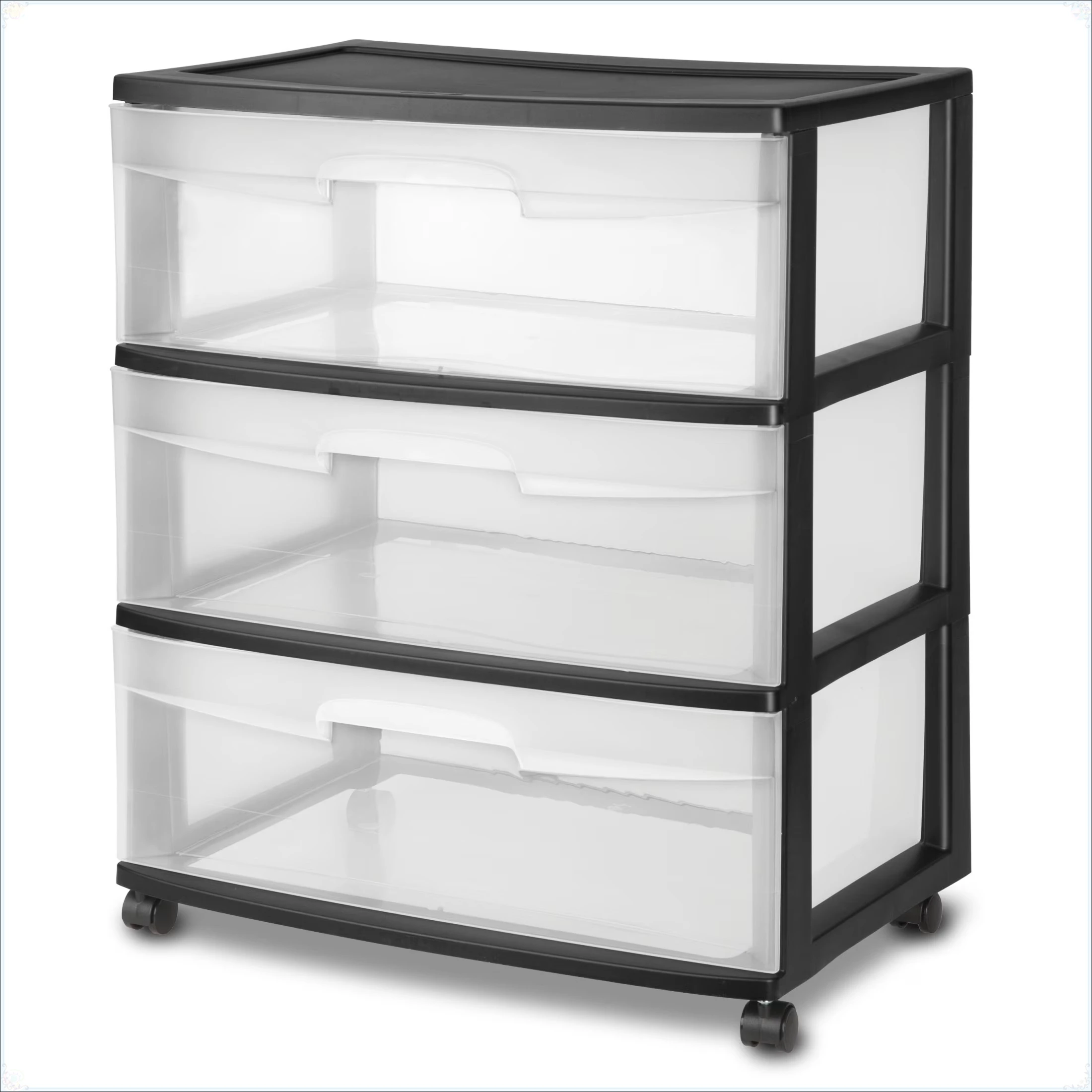 Carrello portaoggetti in plastica, organizer portaoggetti per la casa, con 3 grandi cassetti e ruote trasparenti (nero).