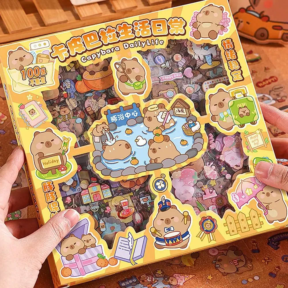 

100 листов, модные не повторяющиеся наклейки с изображением изображения капибары, милые детские наклейки 2024, водонепроницаемая наклейка на чемодан с героями мультфильмов, детская наклейка