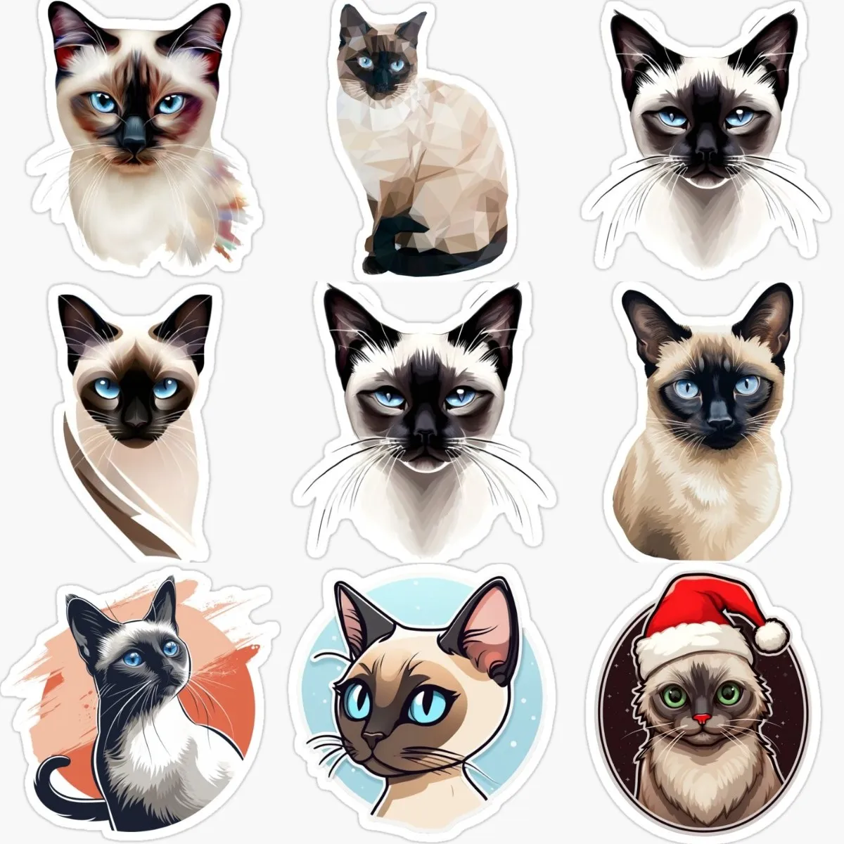 Creative Siamese Cat Pets PVC Personalized Sticker Decorate for Car Fridge Table Door Wall Van Bicycle Window Decal Accessories