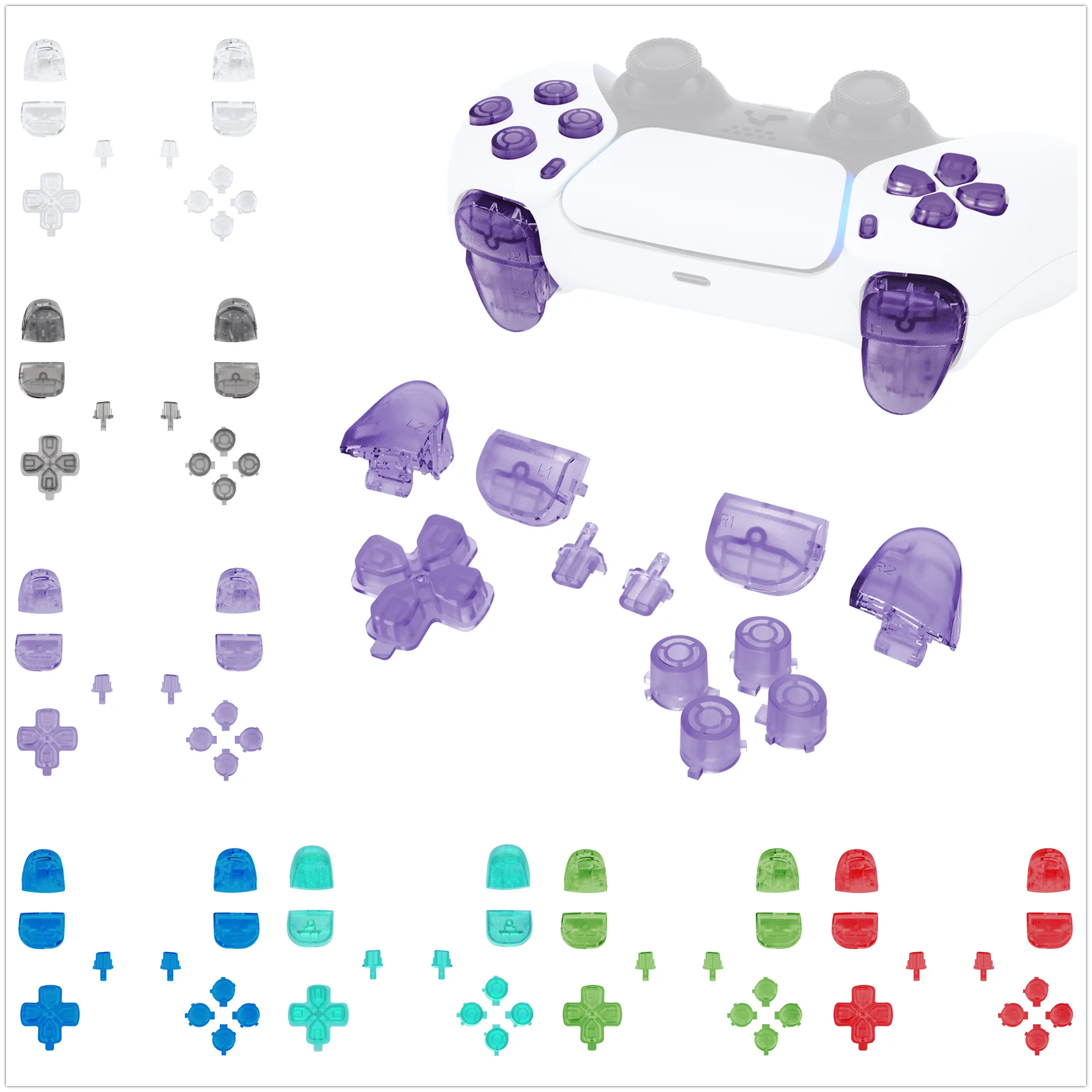 eXtremeRate Full Set Buttons Compatible with ps5 Controller BDM-010 & BDM-020, D-pad R1 L1 R2 L2 Share Options Face Buttons
