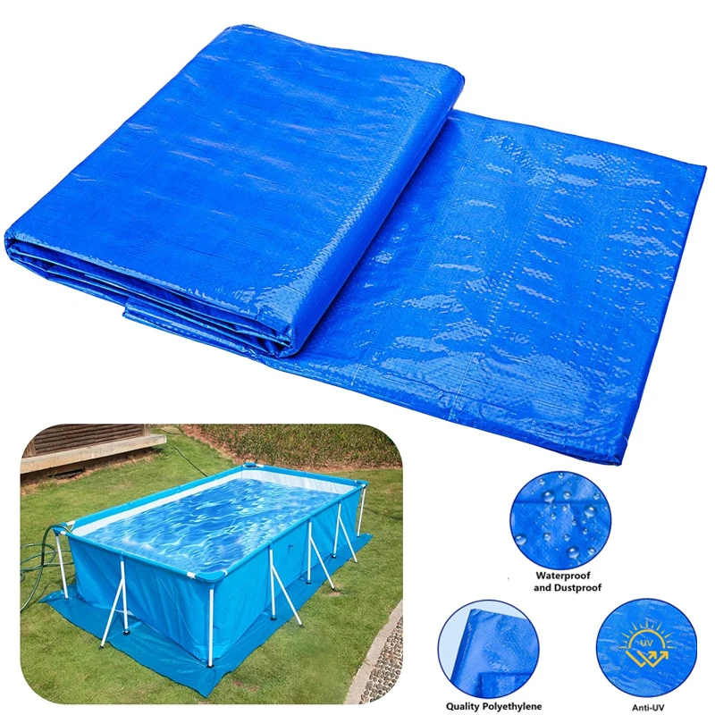 Rectangular Pool Ground Cloth Waterproof PE Above Ground Swimming Pool Covers Tarpaulin Sun-Proof Tarp for Painting Camping Tarp