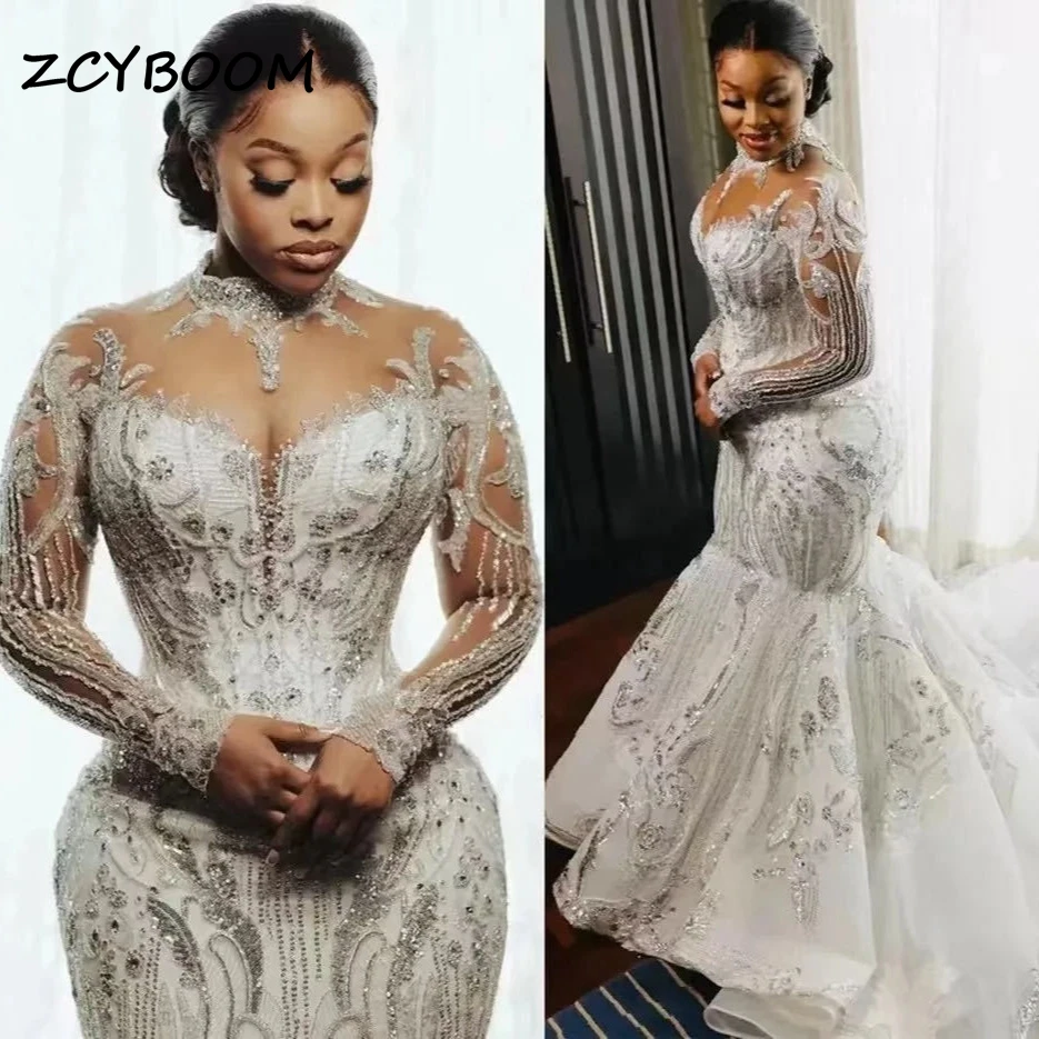 

Customized Luxury Plus Size Mermaid Bridal Gown Appliques Sequined Beading 2026 Wedding Dresses Long Sleeves Vestido De Noiva