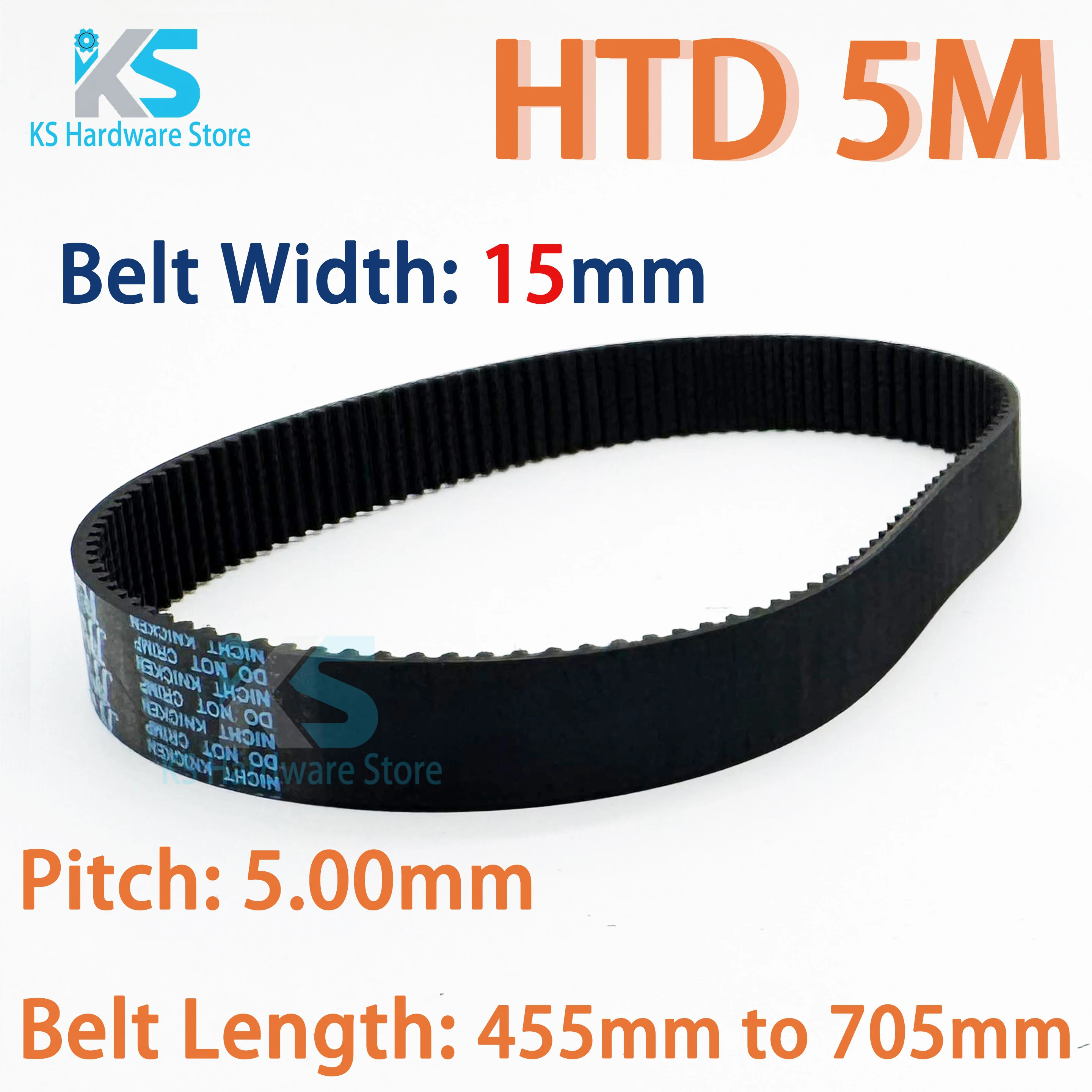 HTD5M Rubber Timing Belt Width15mm Lp=455 460 475 480 490 500 520 540 550 560 575 620 625 640 650 675 680 695 700 705mm HTD 5M