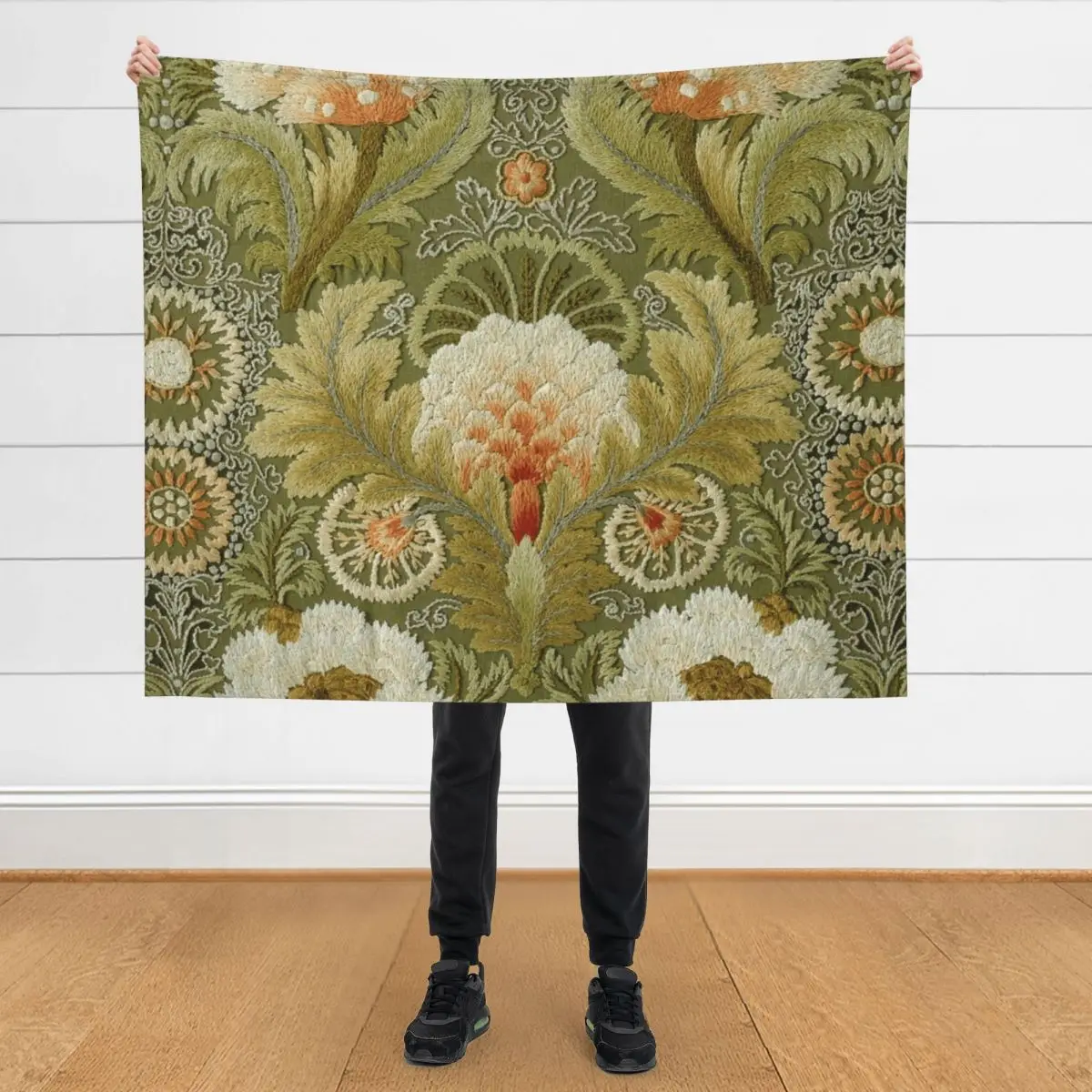 

Silk Embroidery with Flowers and Leaves Throw Blanket Cute Plaid bed plaid Luxury St Blankets