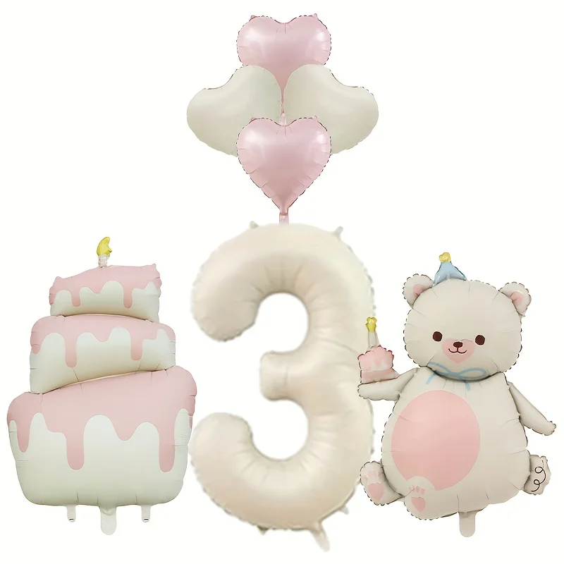 7 Stück rosa weiß Herz Bär Geburtstagstorte Ballon Set 40 Zoll Nummer 1-9 Ballon Geburtstag Party Dekoration Hochzeit Foto Requisiten
