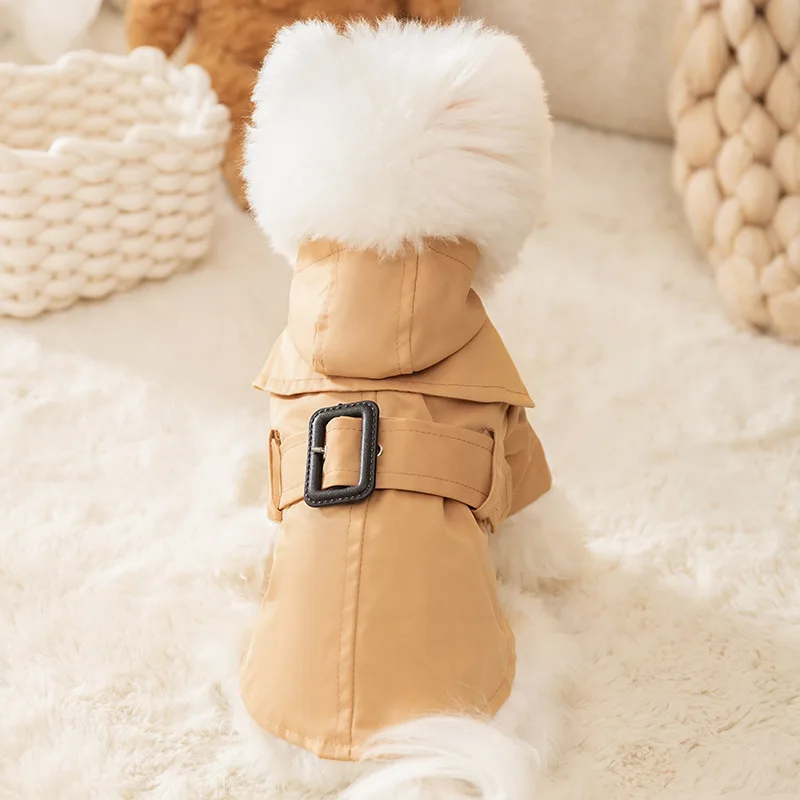 Puppy Dog Clothes Hooded Khaki Waist Windbreaker Small Puppy Outdoor Windproof Two Legged Coat Pet Apparel Dog Costume Dog Cape