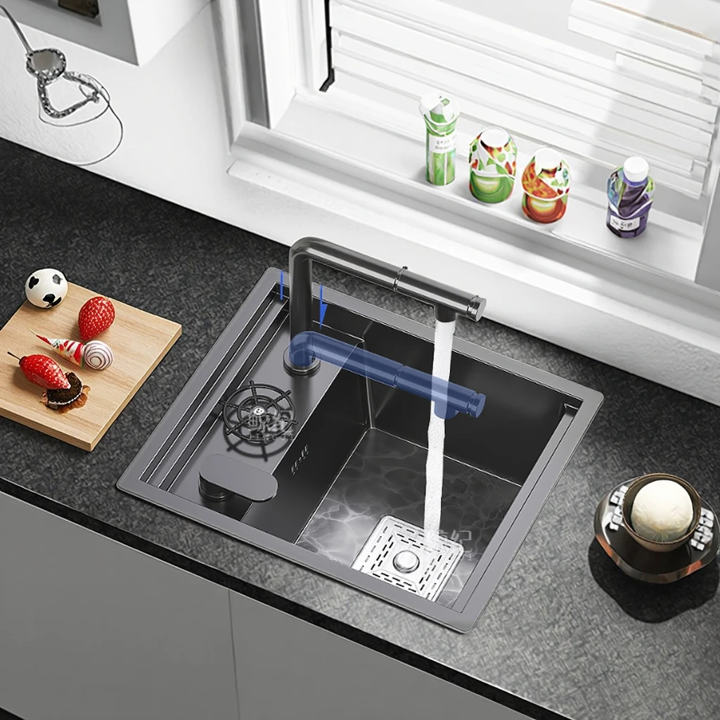 

Black Single Bowl Stainless Steel Kitchen Sink with Drainer 304 Material Nano Surface Treatment China Wholesale