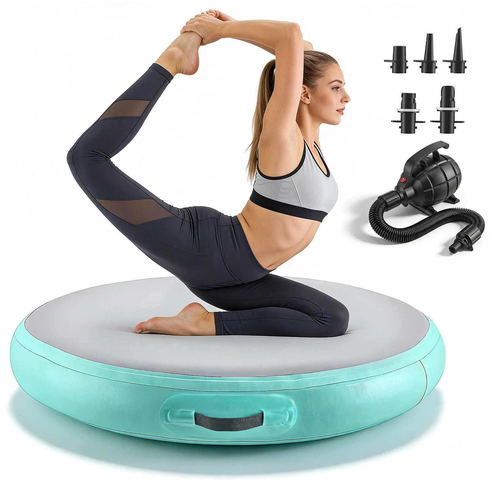 Aufblasbare Gymnastik-Luftmatte, runde Airtrack-Turnmatte, Airspot 100x15cm Bodenmatte mit Pumpe für Fitnesstraining, Yoga zu Hause/im Freien