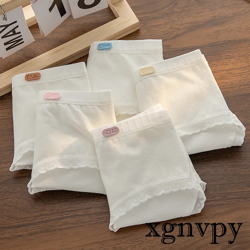 xgnvpy Cotton White Underwear Female Cute Girl Birthday Series 5A Antibacterial Mid-rise Pure Desire Summer Wear Soft Breathable