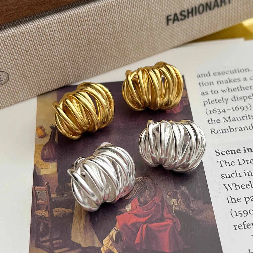 New Trendy Multi-layer Wrap Hollow Lines Circle Earrings for Women Gold Plated Irregular Geometric Earring Statement Jewelry