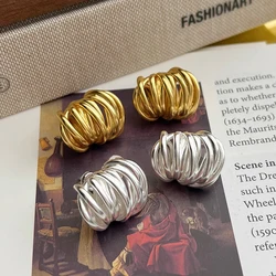 New Trendy Multi-layer Wrap Hollow Lines Circle Earrings for Women Gold Plated Irregular Geometric Earring Statement Jewelry