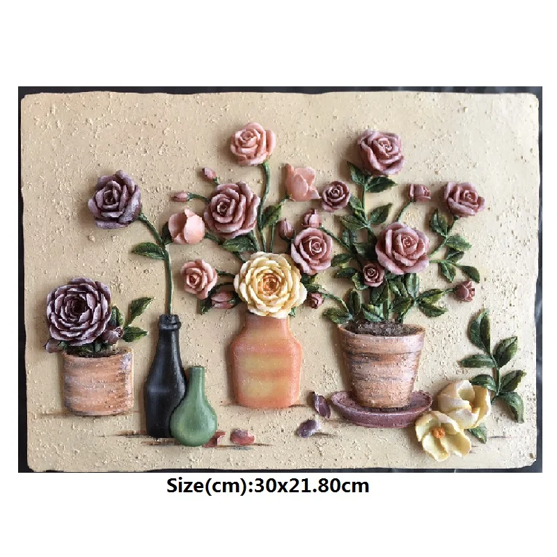 European Style Relief Flower Board, Rose Potted Flowers, Creative Resin Crafts ,Wall Decorations, Hanging Home Courtyard Gifts