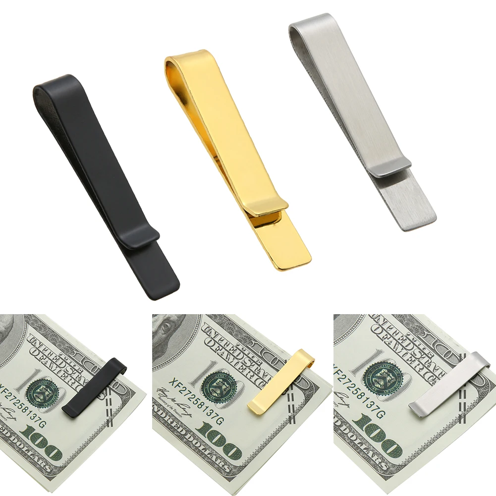 1pc Cash Clamp Holder Portable Stainless Steel Cash Wallet Practical Credit Card Holder Solid Color for Cash Card Collar