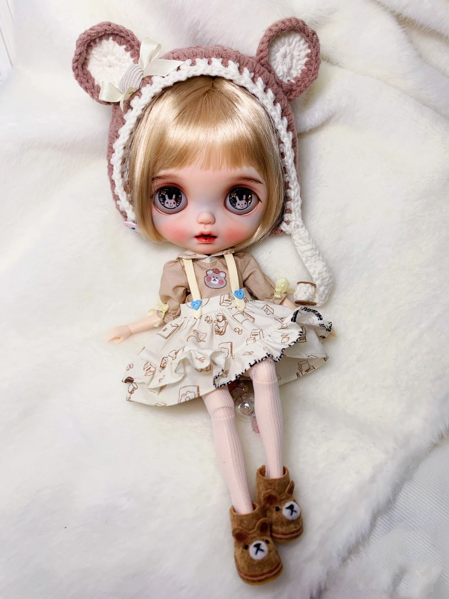 Blythe clothes Bear suit, knitted hat dress skirt 1/6 30cm BJD anime girl (Fit for Pullip,Ob24, Licca)