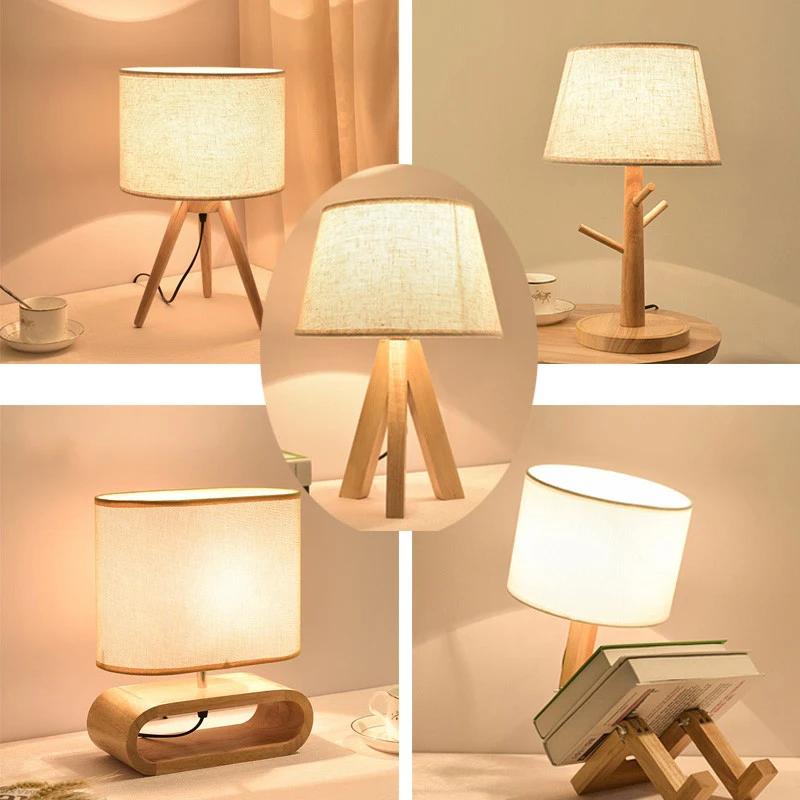 

Bedroom table lamp Nordic household creative romantic warmth solid wood study eye protection desk bedside lamp led